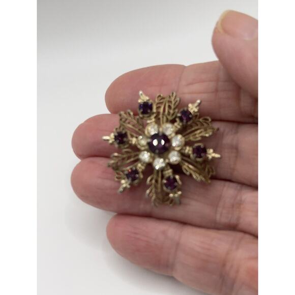 Vintage Rhinestone Brooch Purple Filigree J1-3001 - Picture 5 of 8